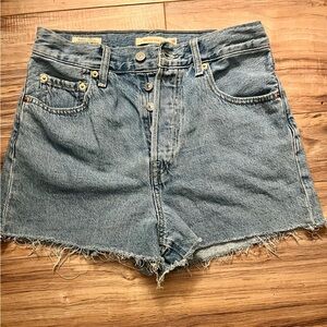Levi's Women's Light Blue Frayed Denim Shorts